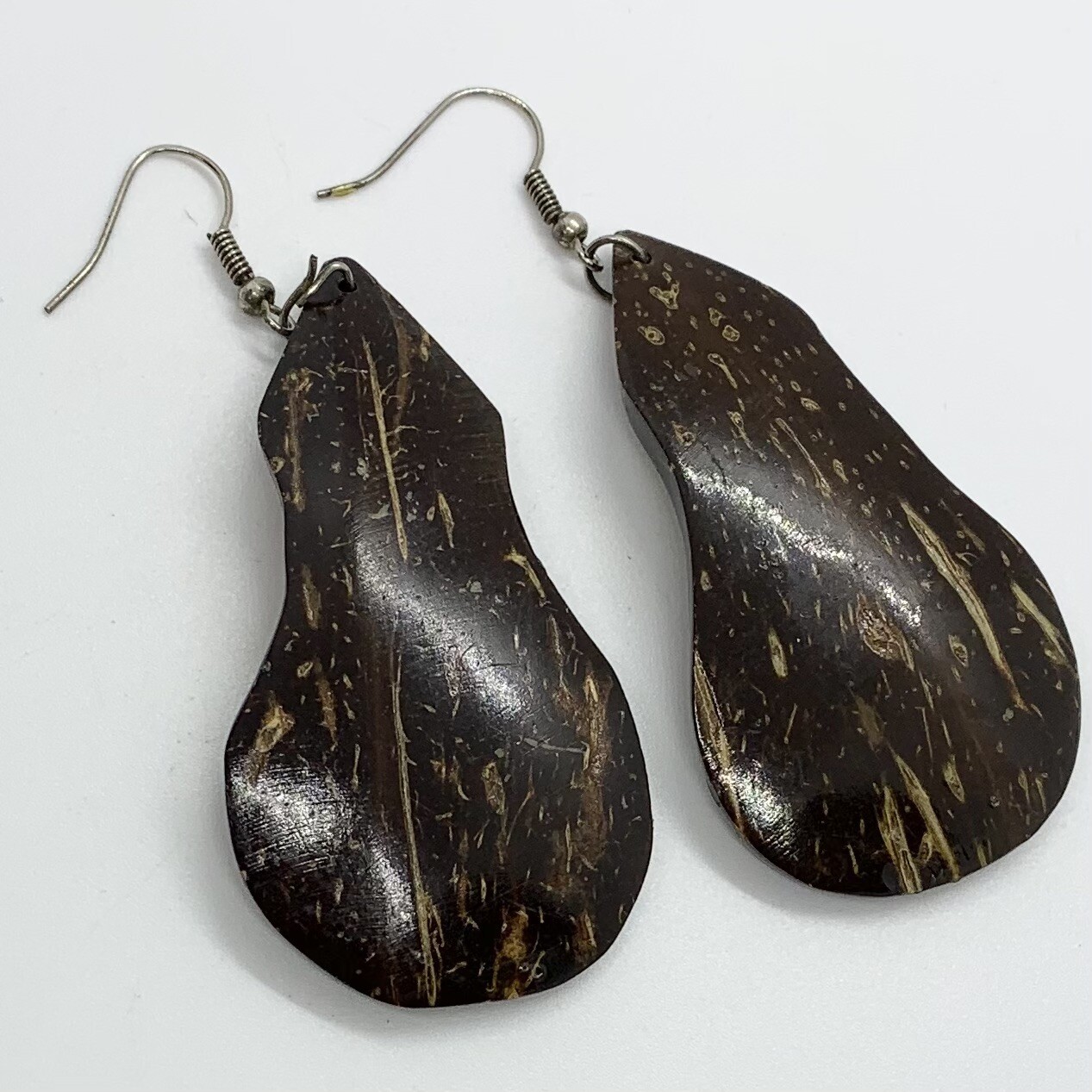 VTG BOHO COCONUT SHELL COIR STATEMENT EARRINGS LA… - image 4