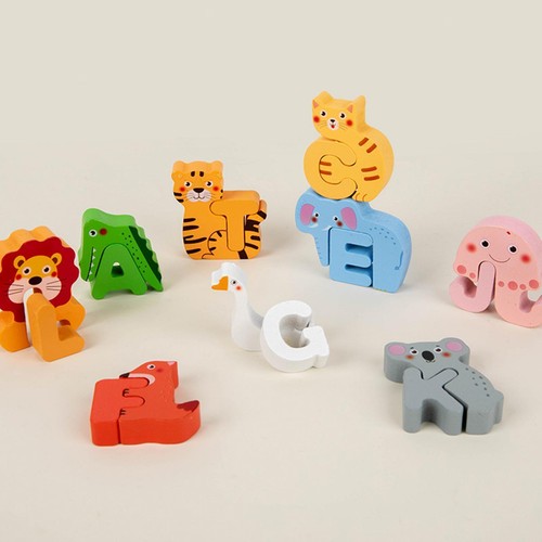 Wooden Animal Alphabet Puzzle Alphabet Learning Toy Matching Game Abc Letter - Picture 3 of 7