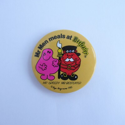 Vintage Mr Men Beefeater Pin Anstecker Mr Greedy 1985