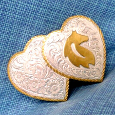 Horse Hearts Belt Buckle Cowgirl Western Scroll HSPOJB Vtg 80s Crumrine .TAZ497