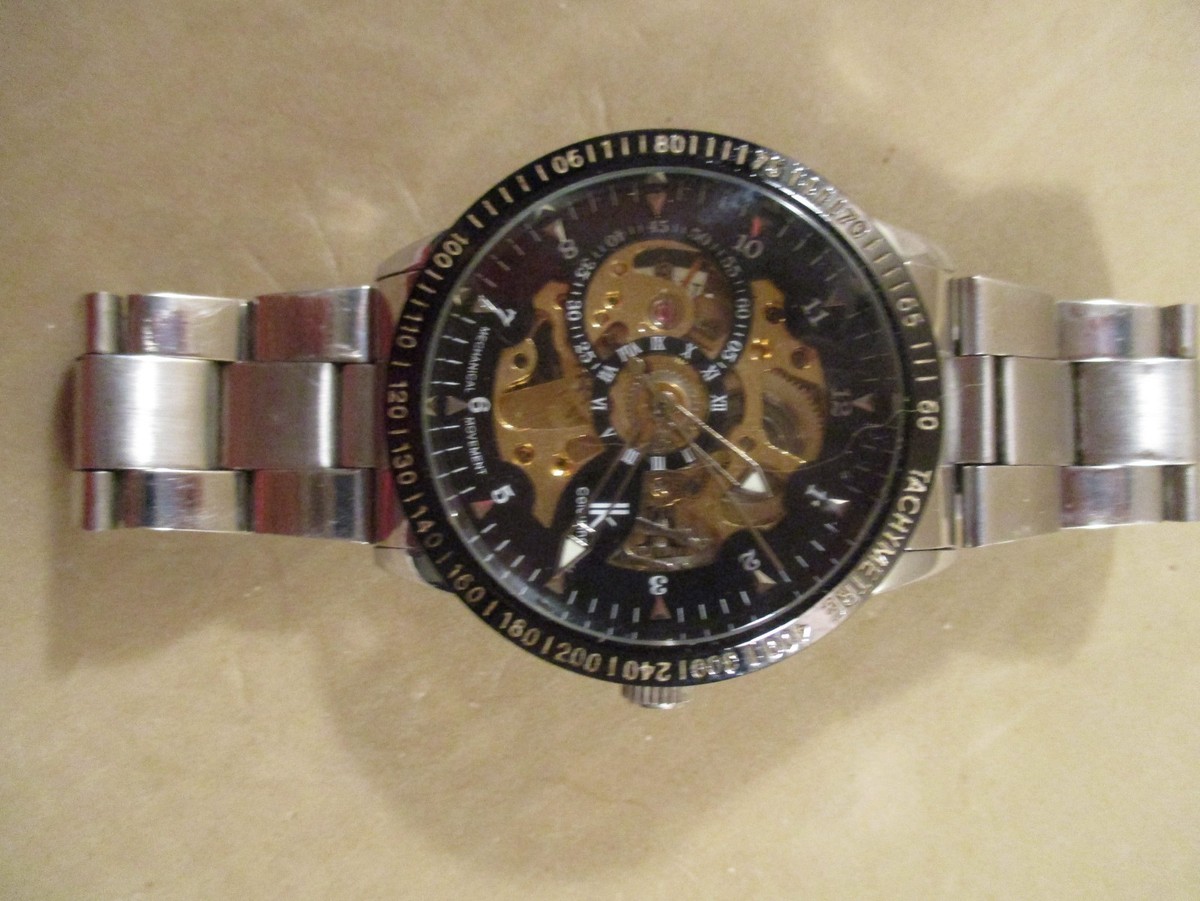 Men's Stainless Steel IK Colouring Automatic Self-Winding Skeleton