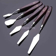 5 Pcs Brown Oil Painting Mixing Scraper Stainless Steel Spatula Palette Knife