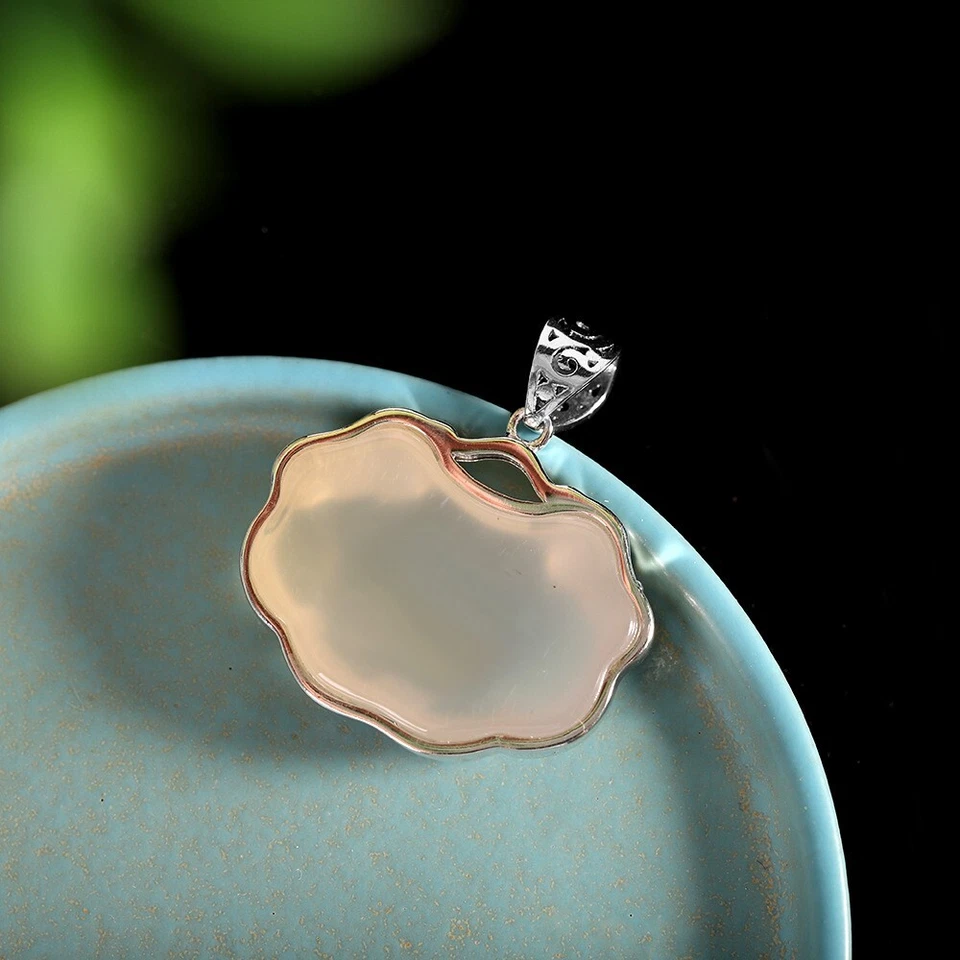 I03 Ciondolo Due Drago Creature Mitiche Sur Bianco Calcedonio Argento Sterling - Immagine 3 di 4