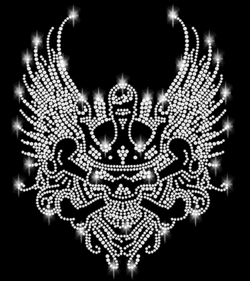 APFELBLÜTE STYLE & ACCESSOIRES XL PEDRERÍA CABEZA MUERTA CRÁNEO CRÁNEO IMAGEN PARA PLANCHAR HOTFIX APLICACIÓN PIERNAS CORONA