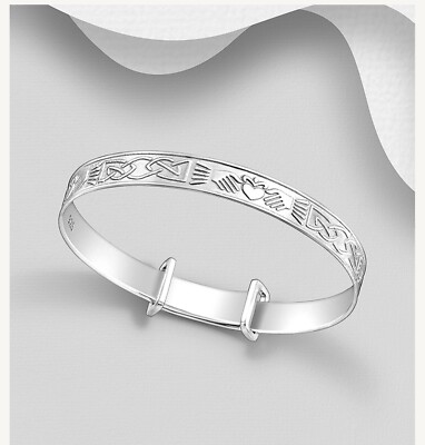 Claddagh Bracelet Silver Bangle Christening Gift New 925 Silver