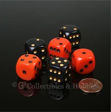 NEW 6 ROUNDED EDGE Dice Set Orange Black Halloween Colors RPG Bunco Game 16mm D6