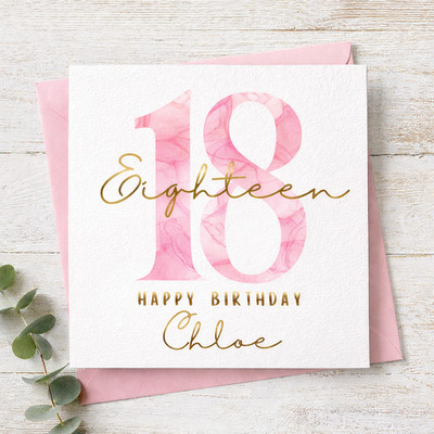 Karte 18. Geburtstag personalisiert rosa & gold | 5x5 quadratisch | beliebiger Name