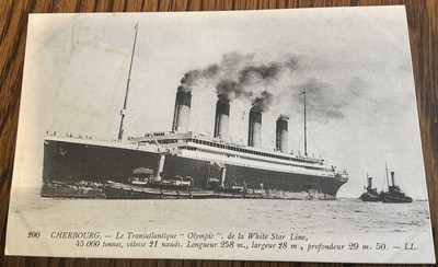 White Star Liner R M S Olympic & Tuggs at Cherbourg - Levy Bros.