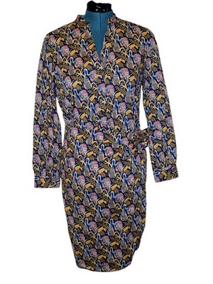 J.McLaughlin Isolde Wrap Dress Rare Bird Blue Heron Print Navy Gold Red Size L