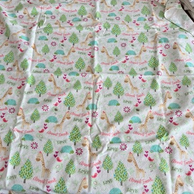 Animal Friends Giraffe Turtle Flannel Baby Blanket White Pink Green 40x37