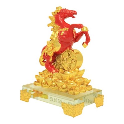 Feng-Shui-Pferdestatue Aus Harz – Goldenes Pferd Für Mehr Wohlstand & Glück (26,5 Cm) – Deko Für Zuhause, Büro & Garten