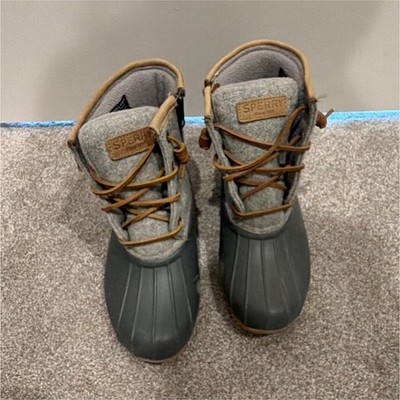 Sperry Girls Gray/Black Duck Ankle Boots Lace-Up Water Resistant Rubber Sole