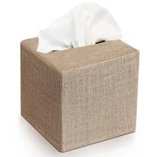 Burlap Square Tissue Box Cover Decorative Cube for Home and Bathroom Only cover