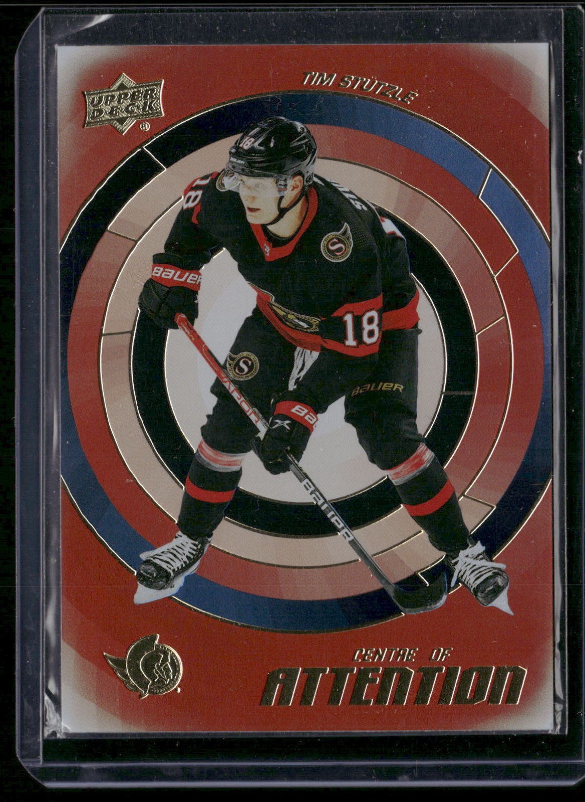 Tim Stutzle #CA-14 Hockey Cards 2022 Upper Deck Centre of Attention trading card — raw and PSA graded price guide