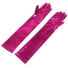 Rosy Patent Fake Long Gloves Women Spandex Costume Dance Party
