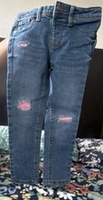 Jumping Beans Girls Skinny Blue Denim Jeans Size 4 Ripped Cotton Pockets