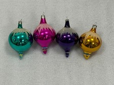 Set of 4 Vintage Soviet Glass Christmas Ornaments Drop Shape USSR 1970s