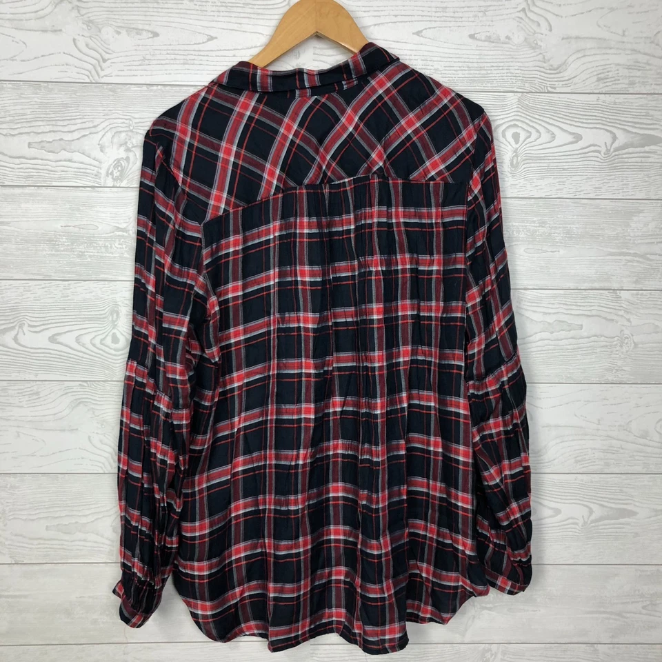 Ann Taylor LOFT Women's Large Plaid Long Sleeve Button Front Blouse Collared - Image 4 of 4
