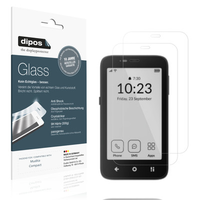 2x Schutzfolie für Mudita Compact - Anti-Shock 9H Folie dipos Glass