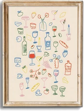 Vintage Kitchen Wall Art Print, Retro Dinner Table Prints Canvas Painting, Minim