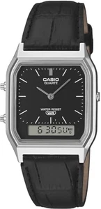 Casio Vintage AQ-230EL-1A Unisex Dual Time Black Leather Quartz Watch