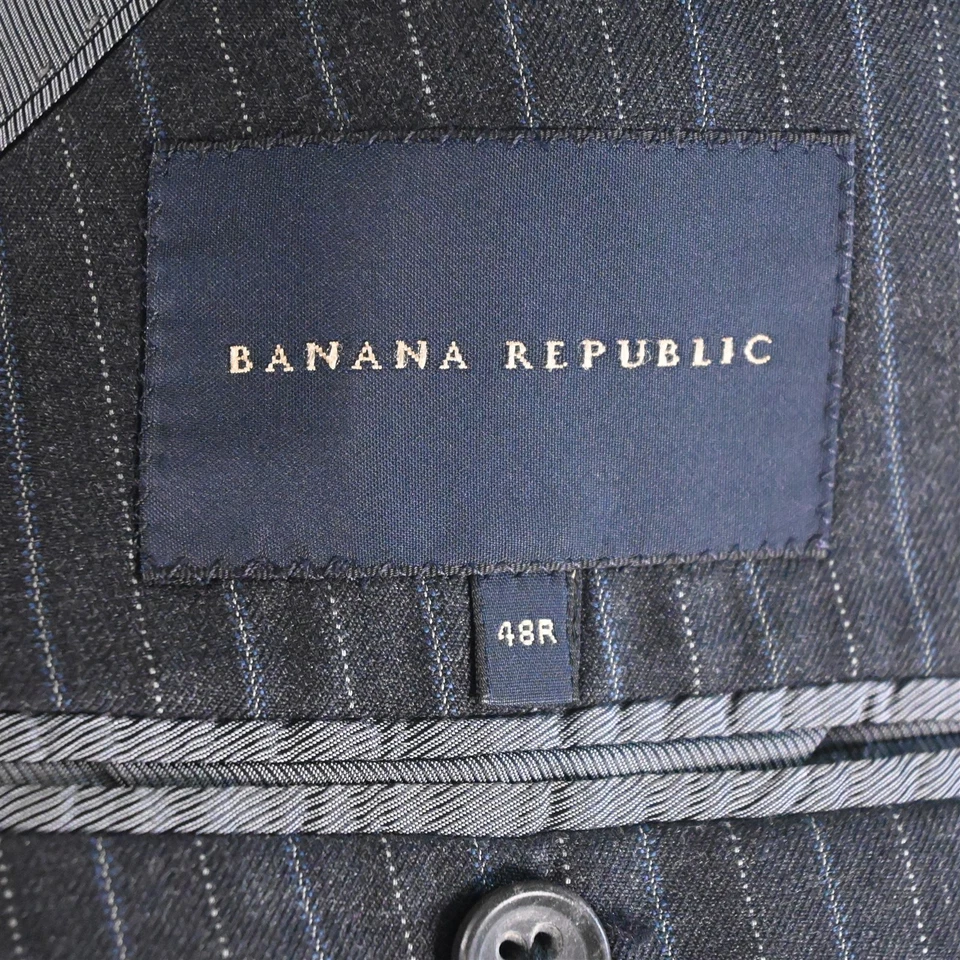 Banana Republic 48R 40x30 Gris Rayas 100% Lana Hombre Chaqueta Pantalones Traje Foto 4 de 4