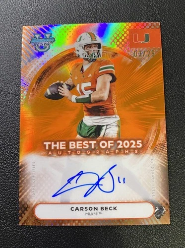 2025 Bowman Best U Carson Beck The Best of 2025 Auto Orange /25 Miami Hurricanes
