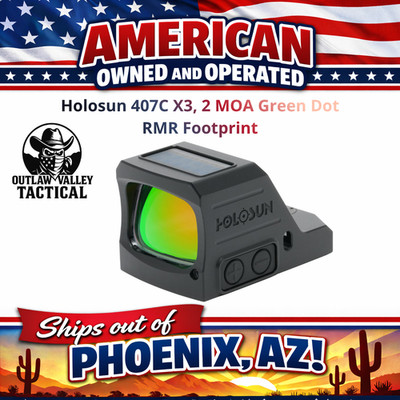 Holosun 407C X3, Open Pistol Sight, 2 MOA Green Dot, RMR Footprint