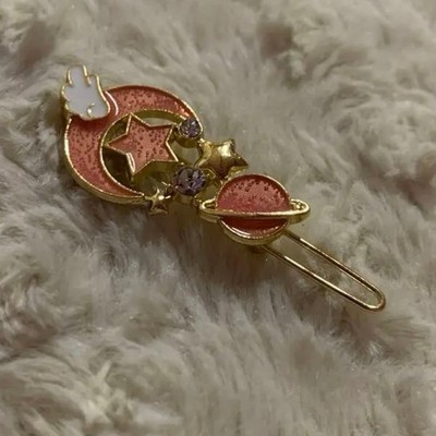 Moon & Star Hair Clip Pink Gold Glitter Feather Accessories