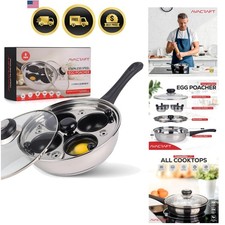 Stainless Steel Egg Pan with 4 Egg Cups | Food-Grade Stainless Steel, Tempere...