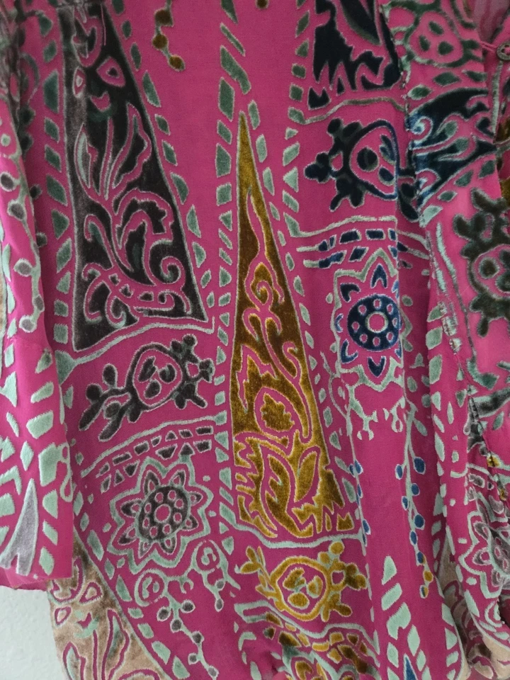 Top Floreat Japonica Terciopelo Envolvente Mezcla Seda Estampado Boho Rosa Magenta Talla Pequeña Foto 2 de 4