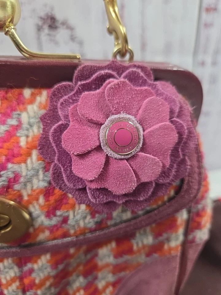 BOLSO COACH VINTAGE PATA DE GALLO TWEED GAMUZA Y2K BLOQUEO DE BESO CORREA DE ESLABONES DE CADENA Y2K Foto 3 de 4