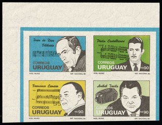 1992 Oriental Republic of Uruguay Proof Imperf Block of 4 Wmk Mi. 1940 1943 var
