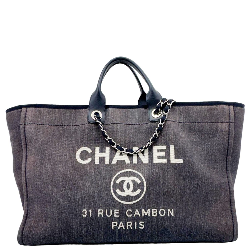 CHANEL Deauville Canvas Tote Navy Blue