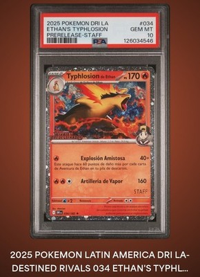 Ethan's Typhlosion Holo Staff Promo Card 34/182 PSA 10 Pop 1
