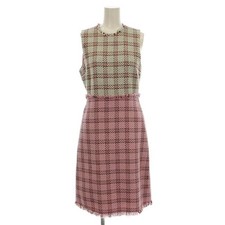 Gucci Sleeveless Tweed Dress Fringe Knee-Length Check Size 36 White Pink