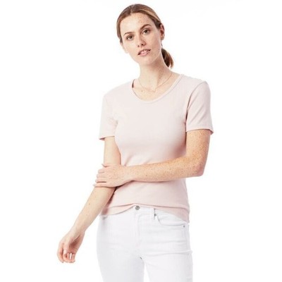 Alternative Womens The Mia Slinky Rib Crew T-Shirt In Faded Pink Xsmall MSRP $36