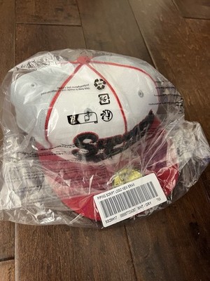 Supreme SS25 Piping Script Logo New Era Cap Hat Grey Red Size 7 5