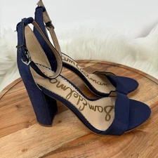 Sam Edelman Yaro Block Heel Sandal Womens 8 M Blue Suede Open Toe Ankle Strap