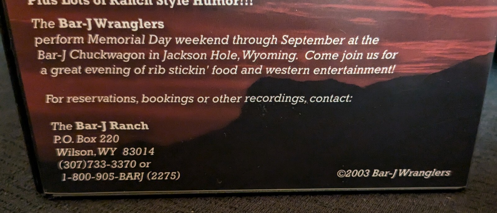 Bar J Wranglers Live On The Trail DVD Jackson Hole Wyoming Chuckwagon Country