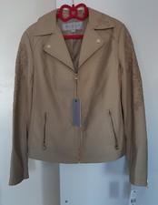 Andrew Marc Ny Momma Moto Jacket Faux Leather Embroidered Size Medium Uk 12 Zip