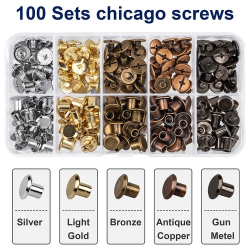 100 Sets Chicago Screws for Leather Crafting 7/20 Inch, 5 Colors of Rivets fo... - Picture 4 of 7