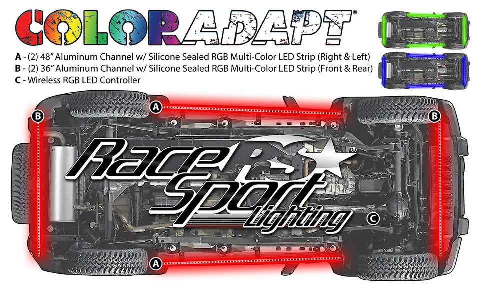 Kit de parte inferior sólida Race Sport RSUKIT adaptável LED RGB alumínio - Imagem 4 de 4