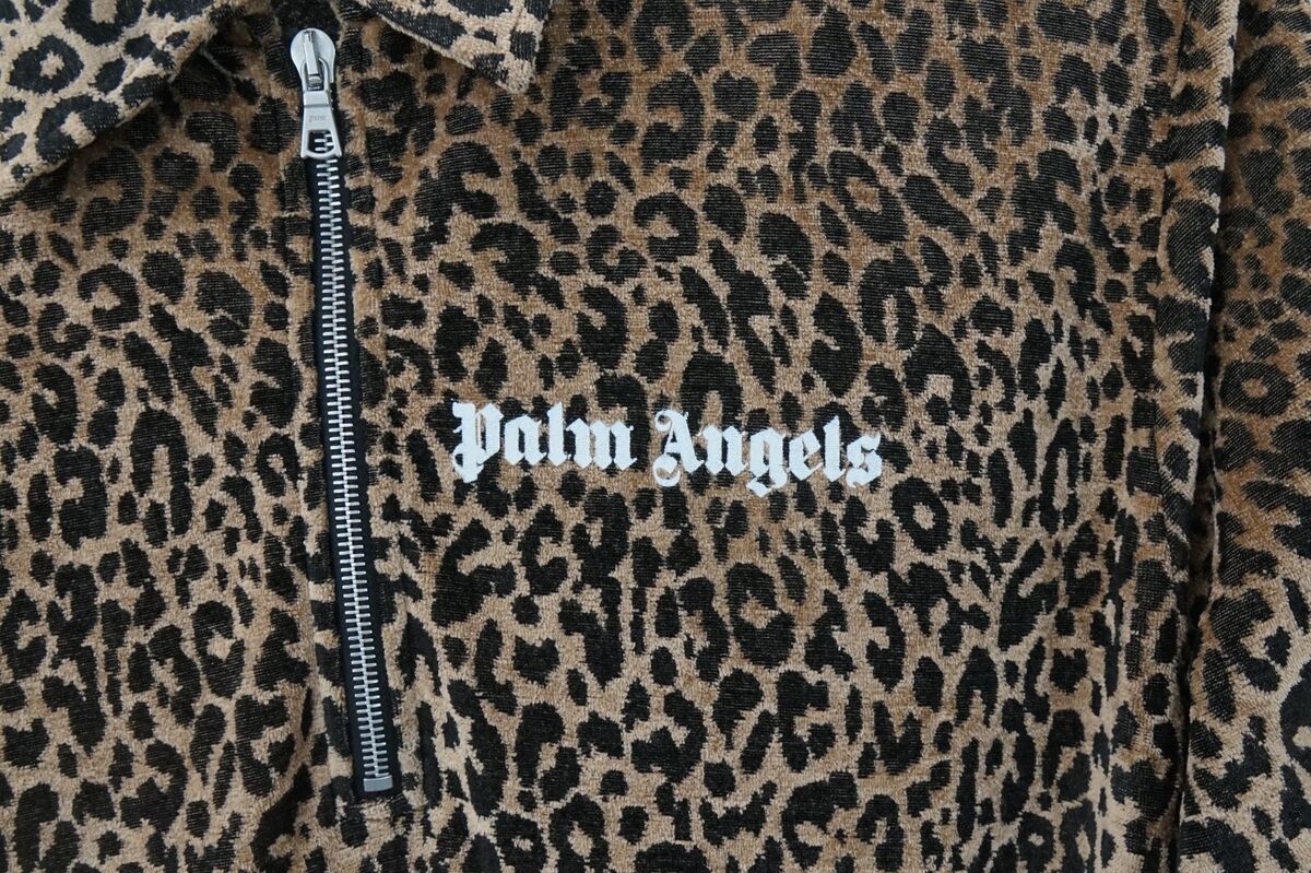 Palm Angels Logo Print Striped Leopard Print Velour Half Zip Palm Angels Logo Print Striped Leopard Print Velour Half Zip