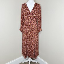 Madewell Long-Sleeve Crossover Midi Dress Clipdot Spring Prairie Floral 14 NWT