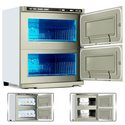 32L Double-Decker Hot Towel Cabinet Warmer UV Sterilizers Beauty Salon Spa