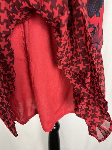 Vestido Floral Sin Mangas Rojo Negro Abercrombie & Fitch Talla 6 Volantes Dobladillo - Imagen 9 de 9