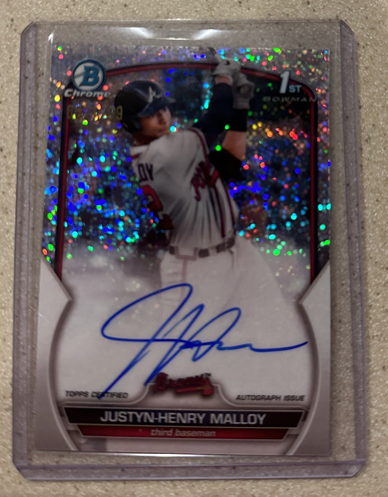 JUSTYN-HENRY MALLOY 2023 Bowman Chrome Speckle Refractor AUTO #’d /299 #CPA-JMA