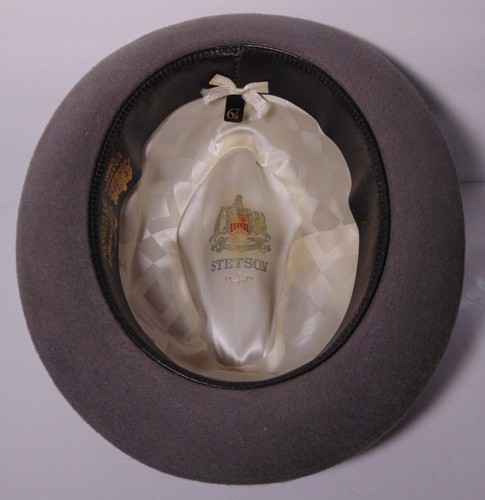 1960s Old Vintage Stetson Sovereign Fedora Hat with Feather Gray Grey Size 6 7/8 - Picture 9 of 12