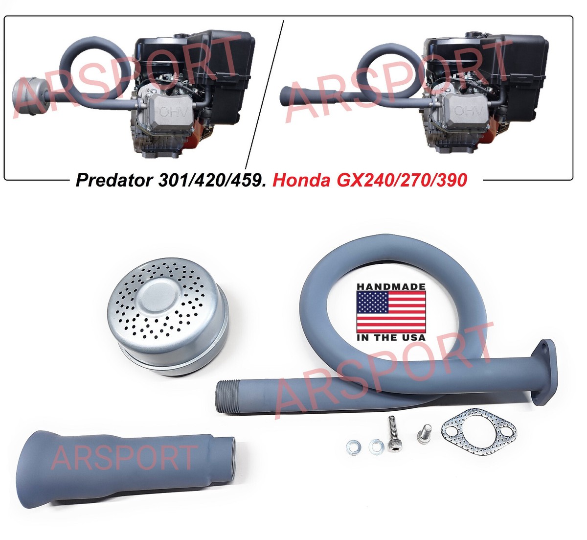 Loop Exhaust for mud Boat. Predator 301, 420, 459cc. Honda GX240